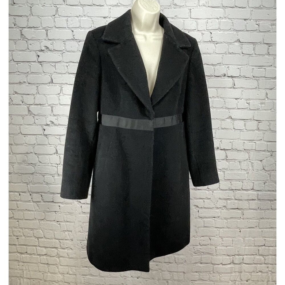 Nine West Black Wool Mohair Long Snap Collared Classic Coat Lined Pockets Size 8